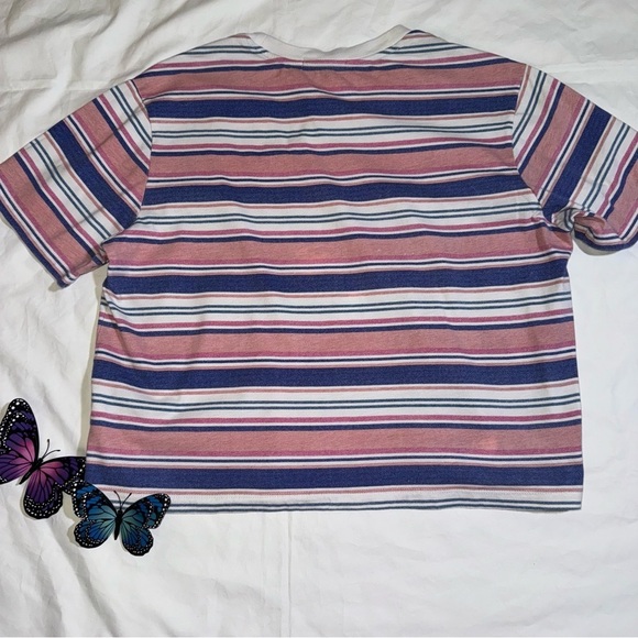 Vans T Shirt Wazzy Striped Cropped Tee Size Extra Large Pink Blue and White - Picture 6 of 9